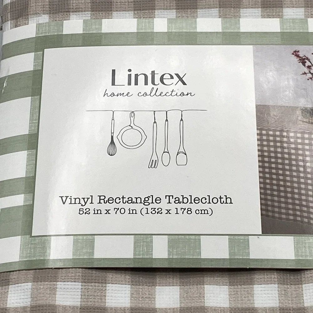 Lintex‎ Home Brown Gingham Vinyl Tablecloth 52 x 70 Rectangle Flannel Back BBQ